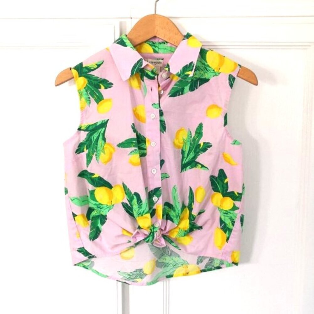 Crew Cuts Girls' Lemon Dress And Sleeveless Tie-front Button-up Top Set- 2 Piece - Picture 9 of 11